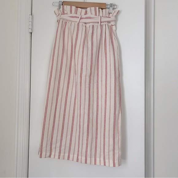 Zara High Waisted Red and White Striped Midi Wrap Skirt - Picture 2 of 11